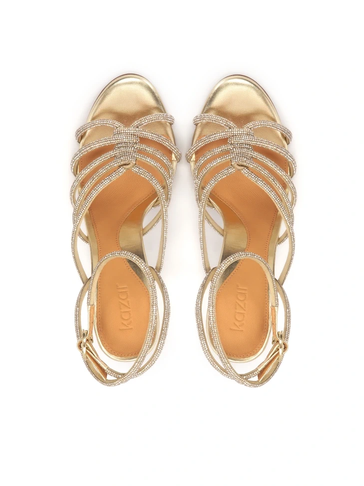 Kazar Golden Sandals Decorated With Crystals