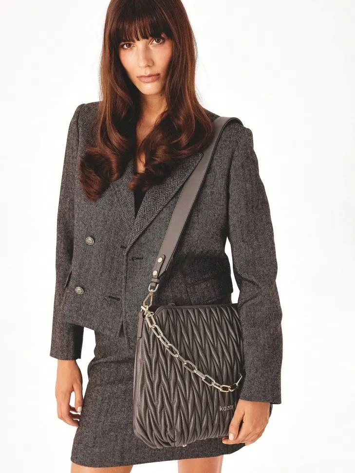 Kazar Gray Handbag With Quilted Front