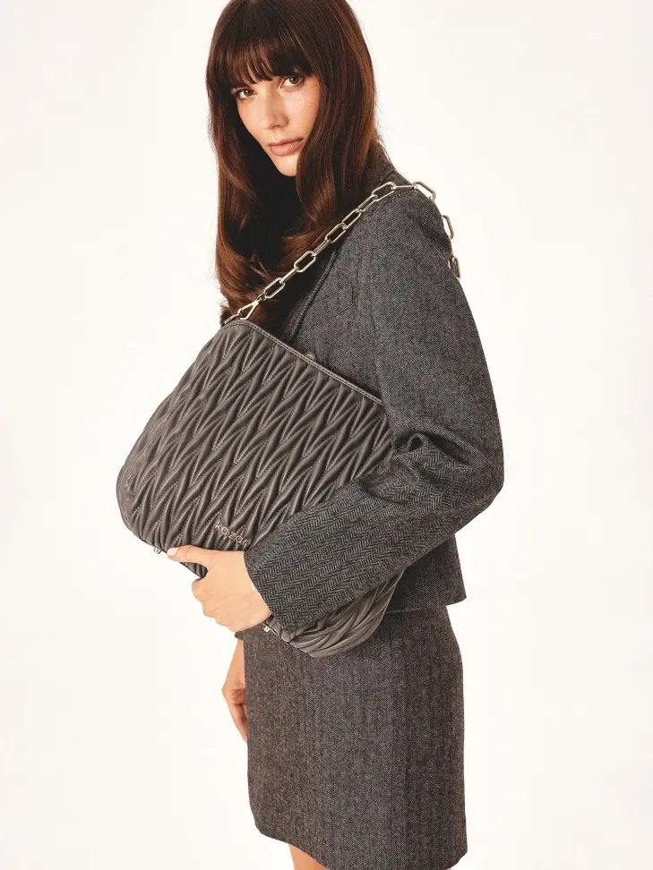 Kazar Gray Handbag With Quilted Front