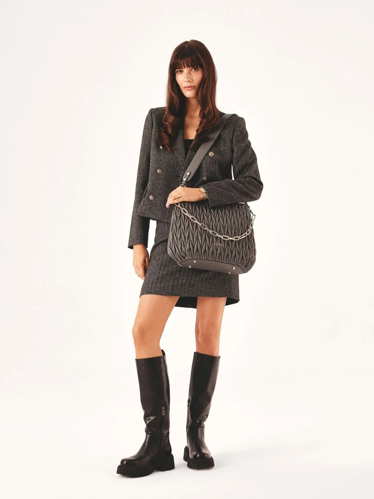 Kazar Gray Handbag With Quilted Front