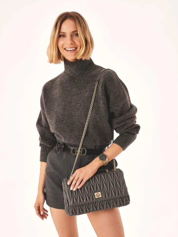 Kazar Grey Chain Handbag With Striking Quilting