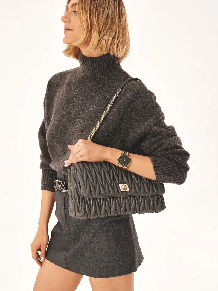 Kazar Grey Chain Handbag With Striking Quilting