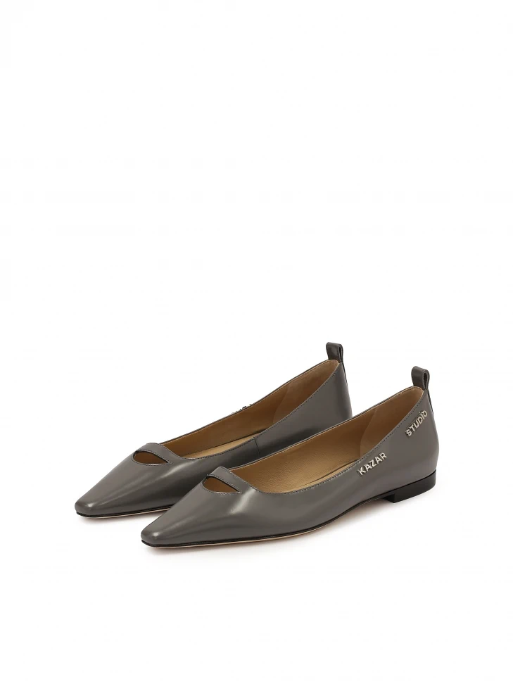 Kazar Grey Flat Sole Pumps With Cut-out Upper