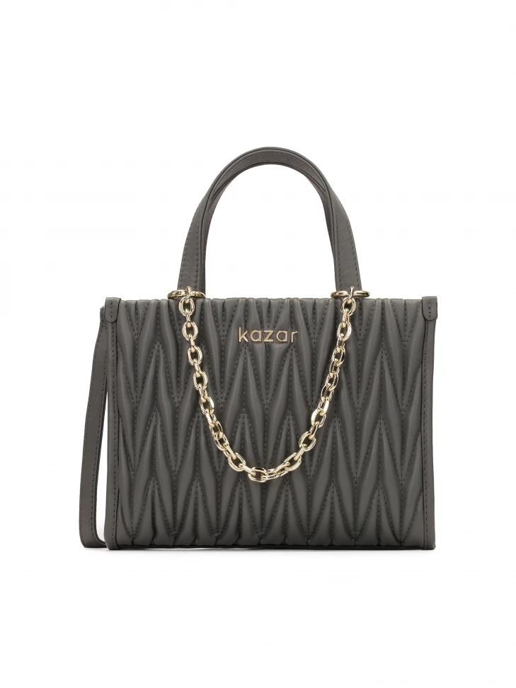kazar Grey handbag with quilted front and chain