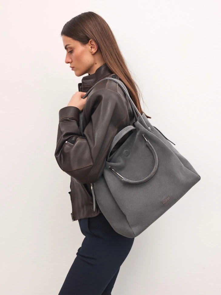 Kazar Grey Handbag With Two Types Of Handles