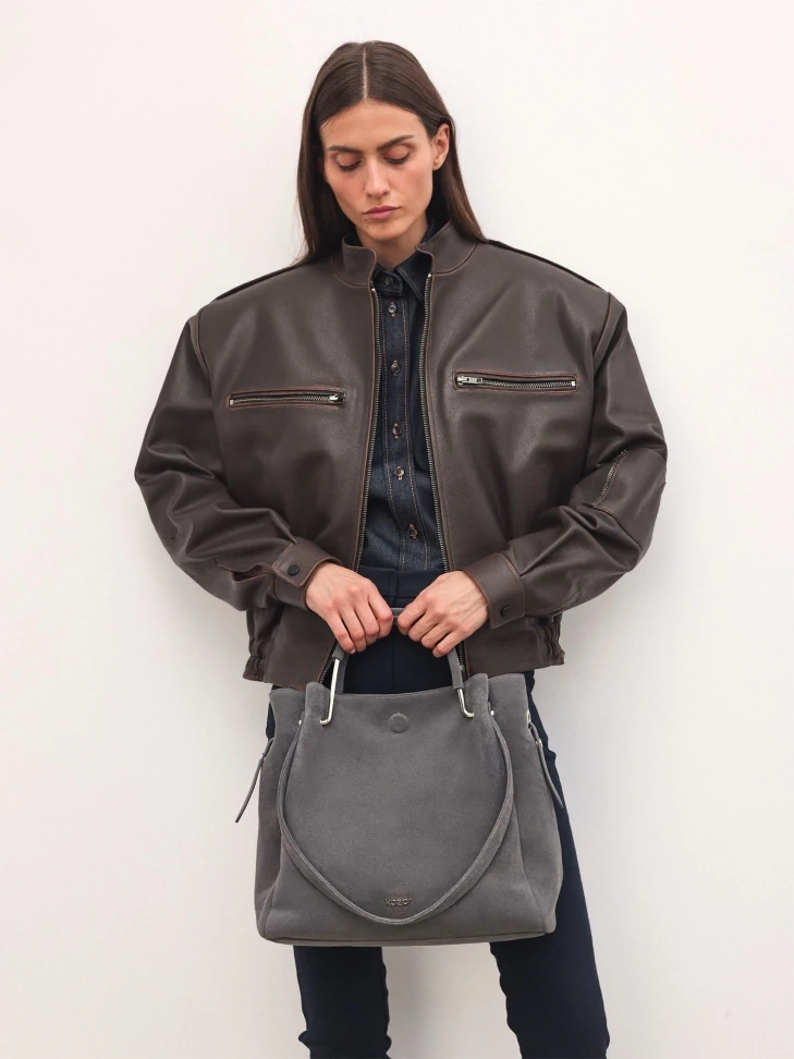 Kazar Grey Handbag With Two Types Of Handles