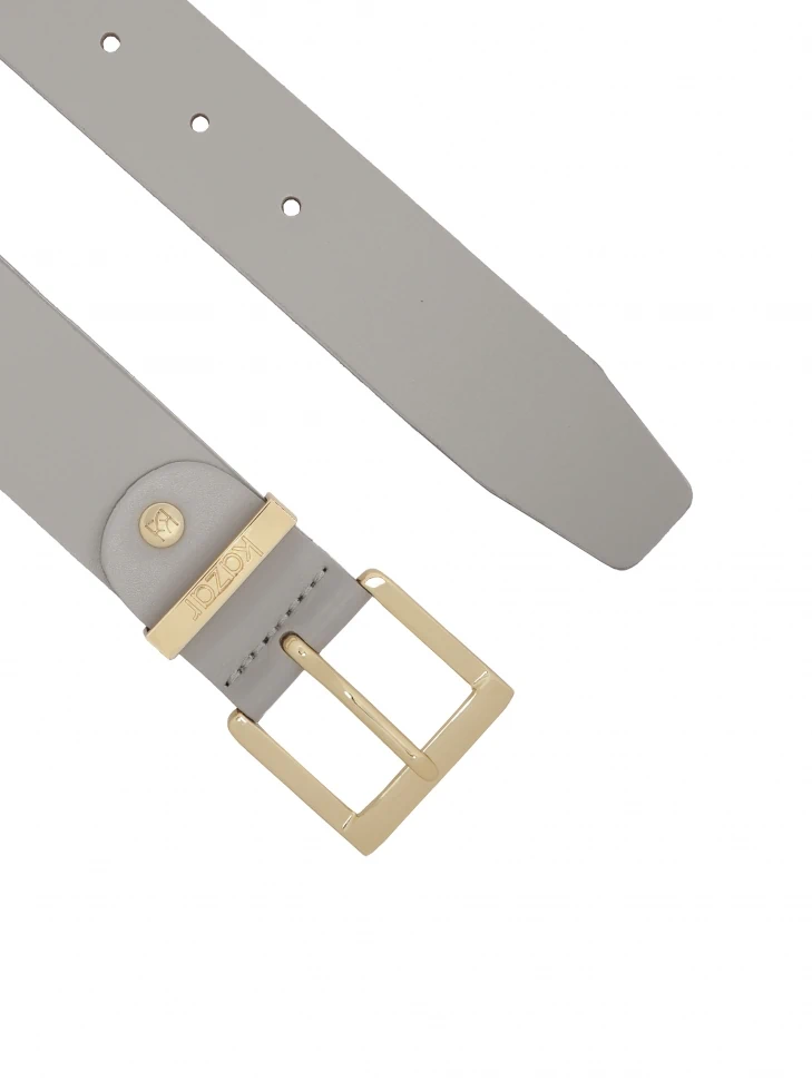 Kazar Grey Leather Belt With Gold Buckle