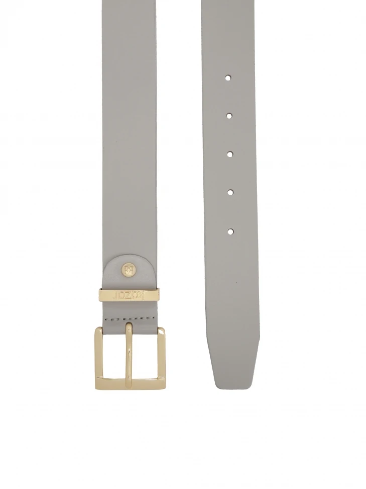 kazar Grey leather belt with gold buckle