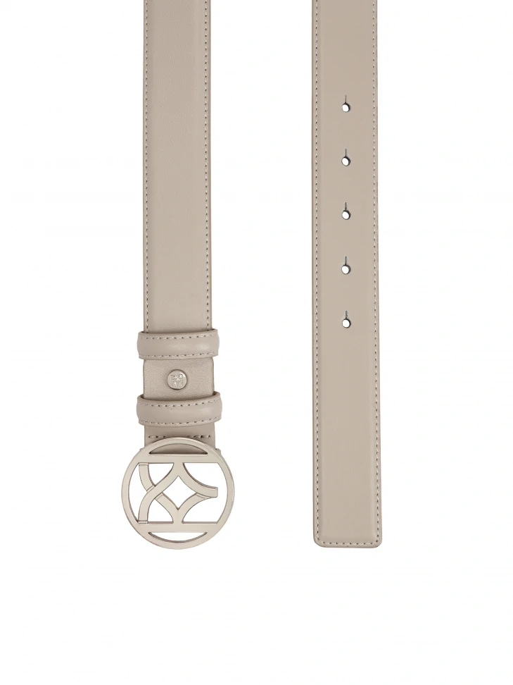 Kazar Grey Leather Belt With Round Buckle