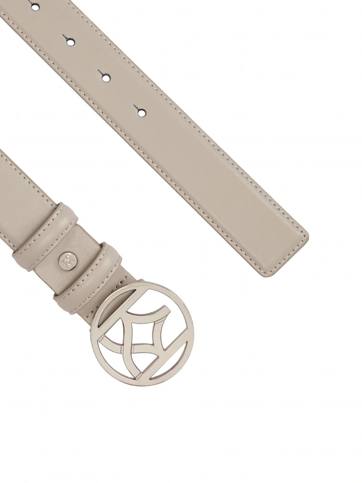 Kazar Grey Leather Belt With Round Buckle