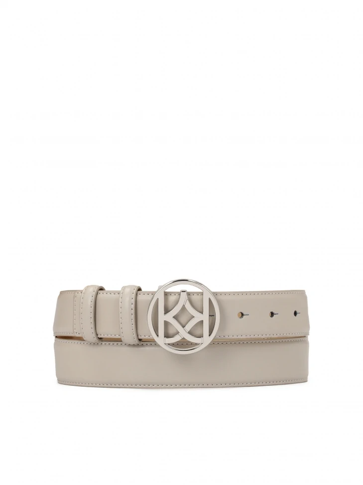kazar Grey leather belt with round buckle