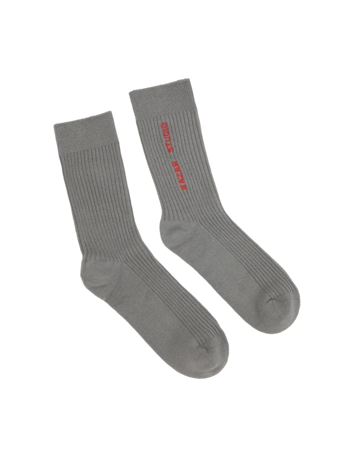 kazar Grey ribbed socks with embroidered logo