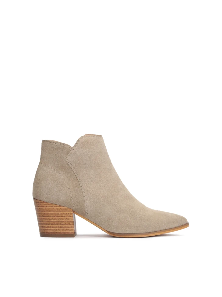 kazar Grey suede cowboy boots on a wooden heel