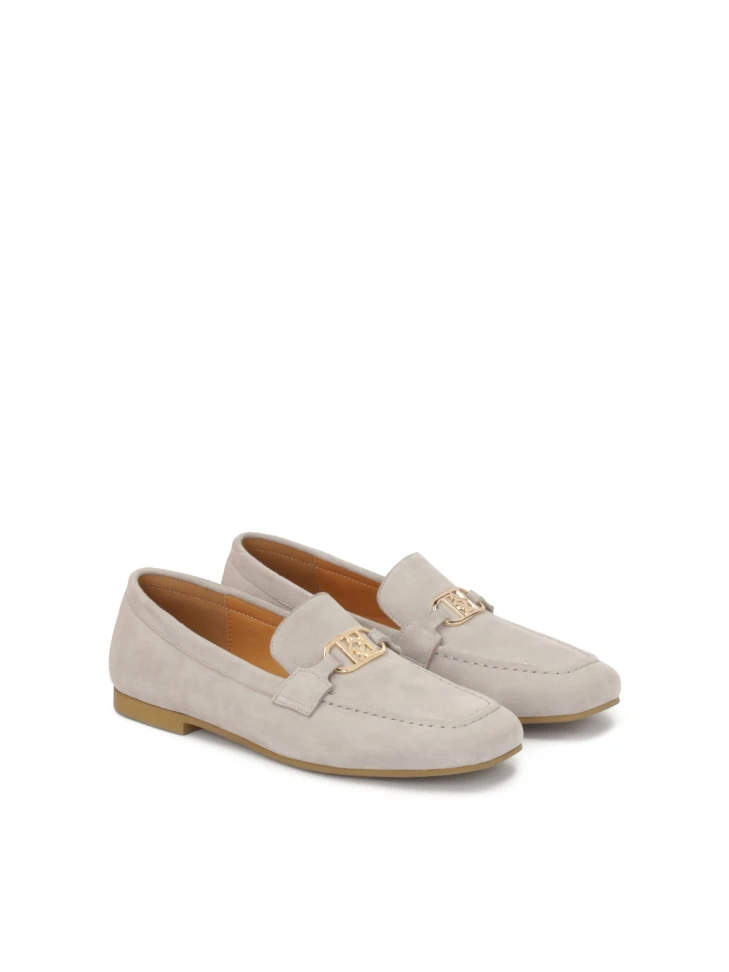 Kazar Grey Suede Loafers With Metal Embellishment