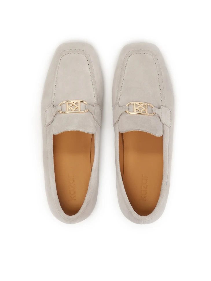Kazar Grey Suede Loafers With Metal Embellishment