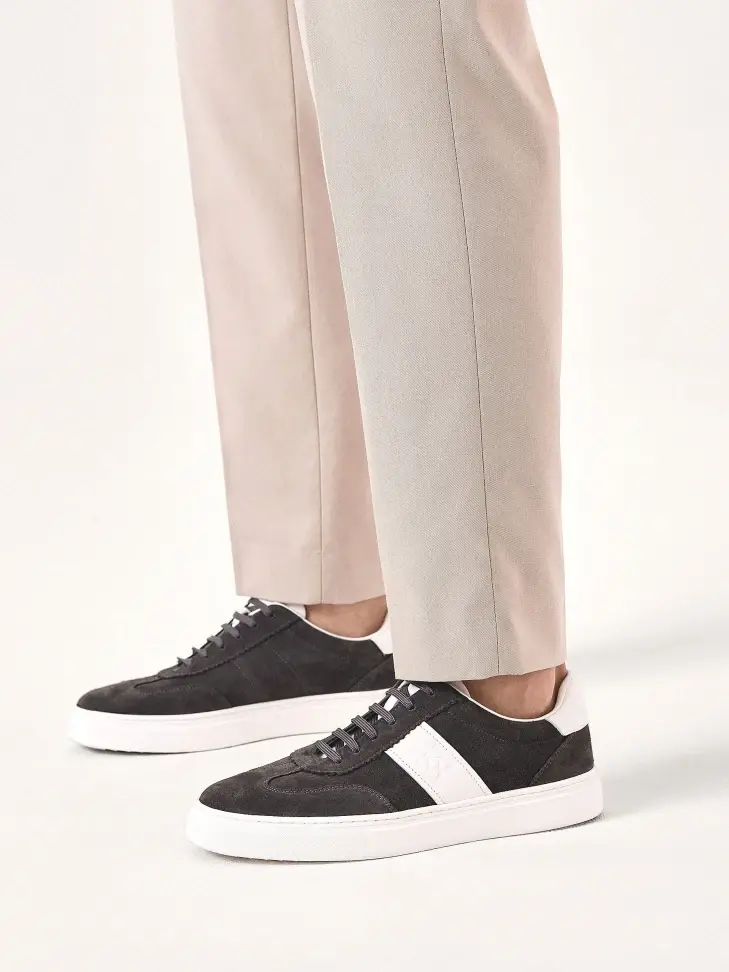 Kazar Grey Suede Sneakers With White Inserts