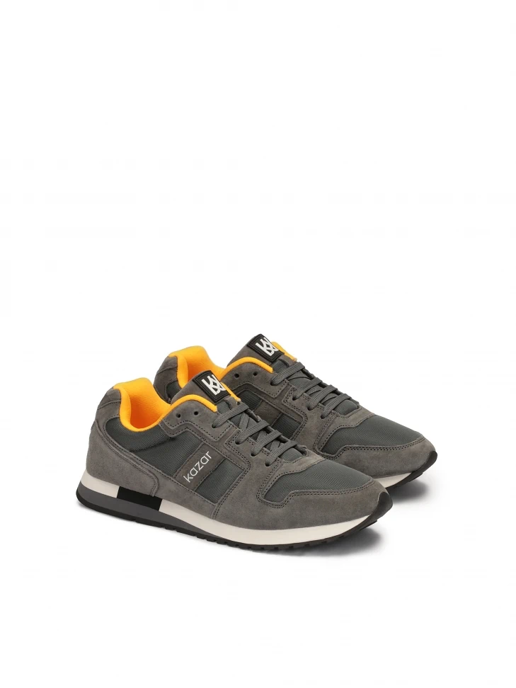 Kazar Grey Suede Sneakers With Yellow Elements