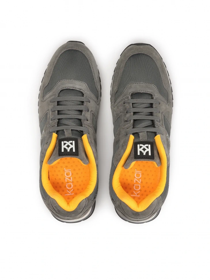 Kazar Grey Suede Sneakers With Yellow Elements
