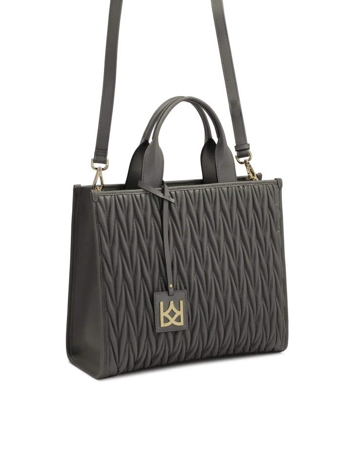 Kazar Grey Tote Bag Handbag With Quilted Front