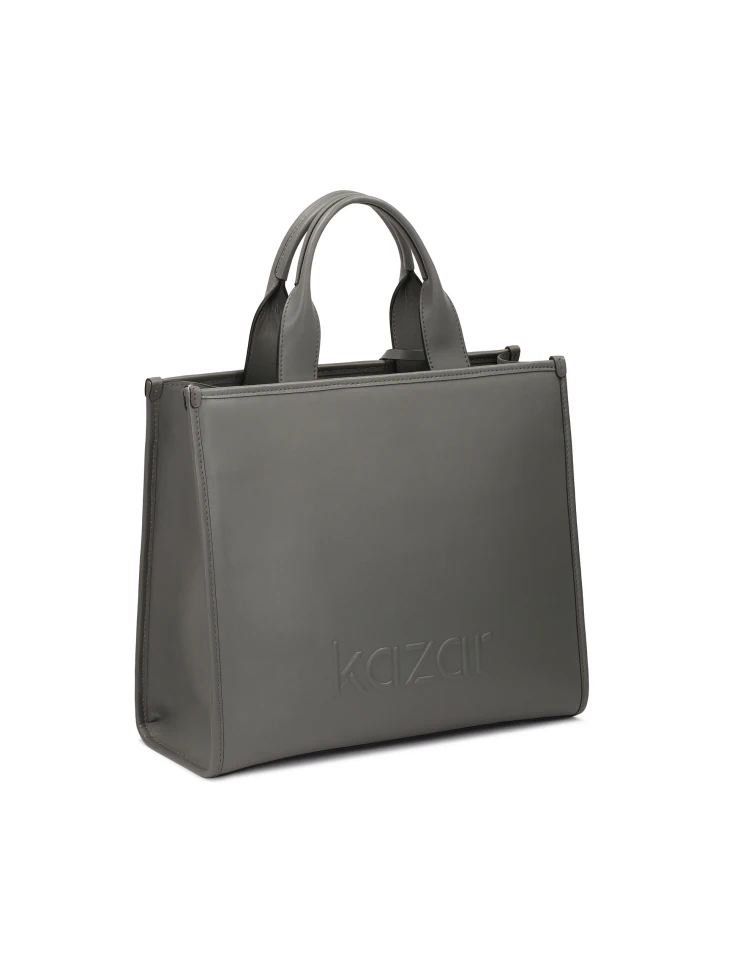 Kazar Grey Tote Bag Handbag With Quilted Front