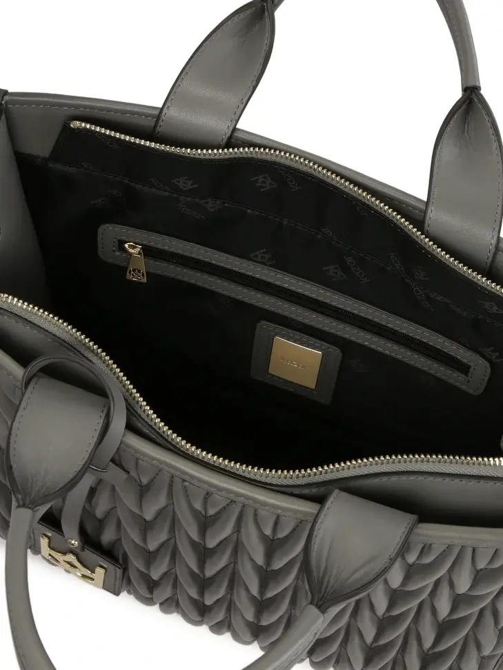 Kazar Grey Tote Bag Handbag With Quilted Front