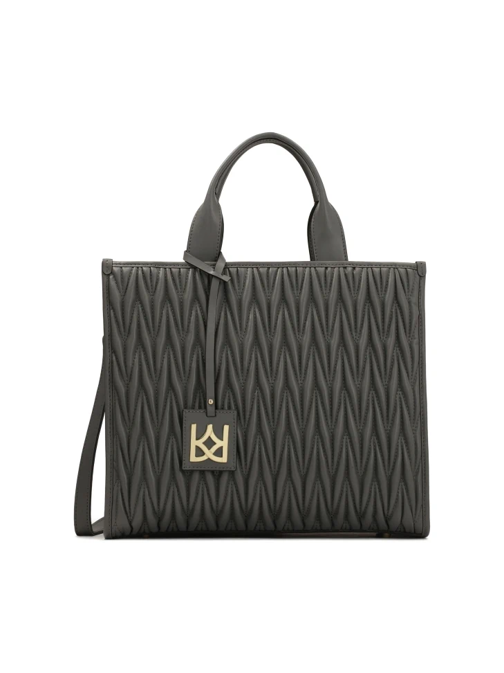kazar Grey Tote Bag Handbag with Quilted Front