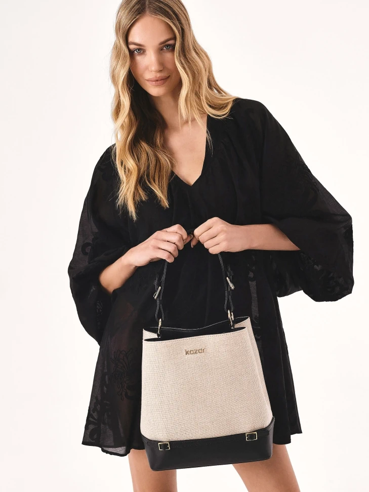 Kazar Handbag In Canvas Fabric And Black Leather