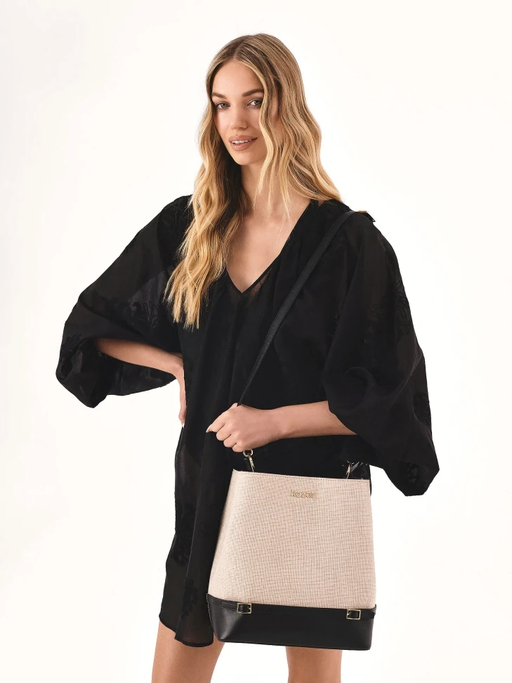 Kazar Handbag In Canvas Fabric And Black Leather