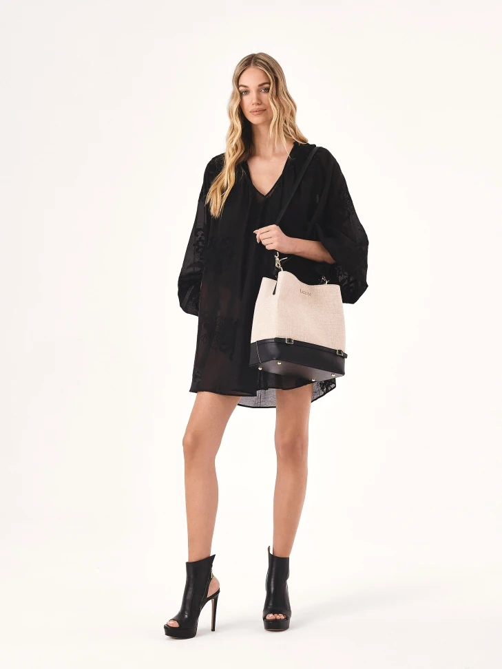 Kazar Handbag In Canvas Fabric And Black Leather