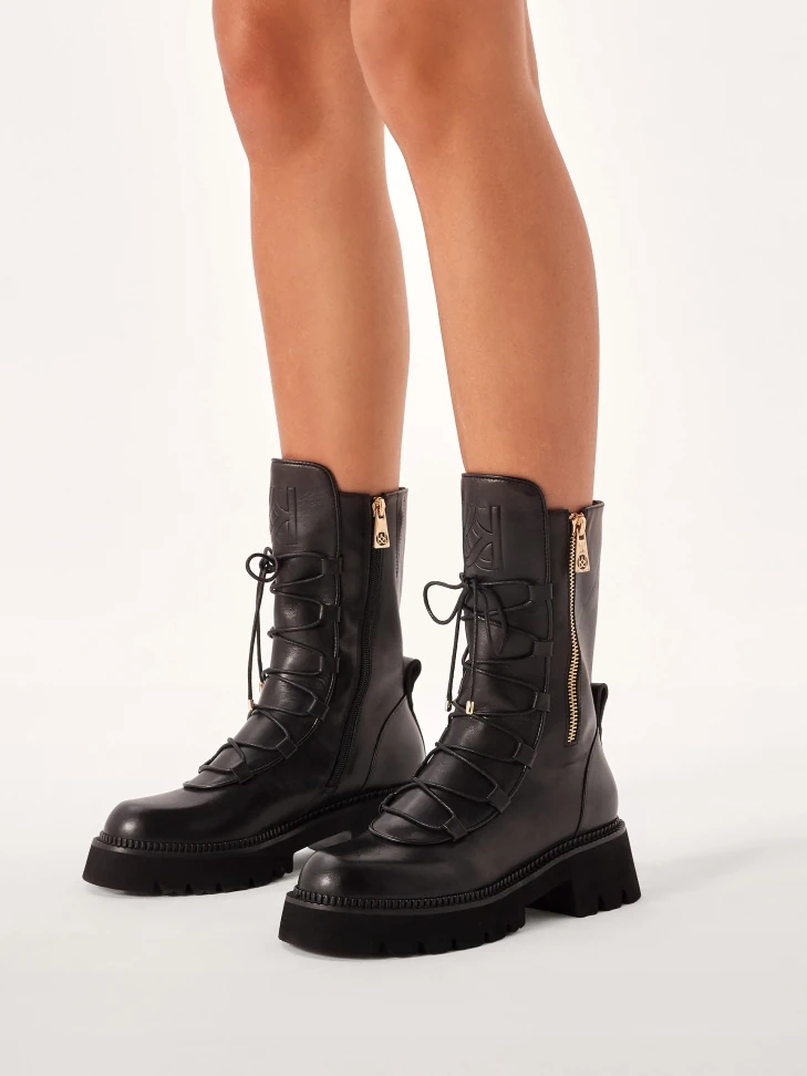 Kazar High Leather Boots Decorated With Zippers