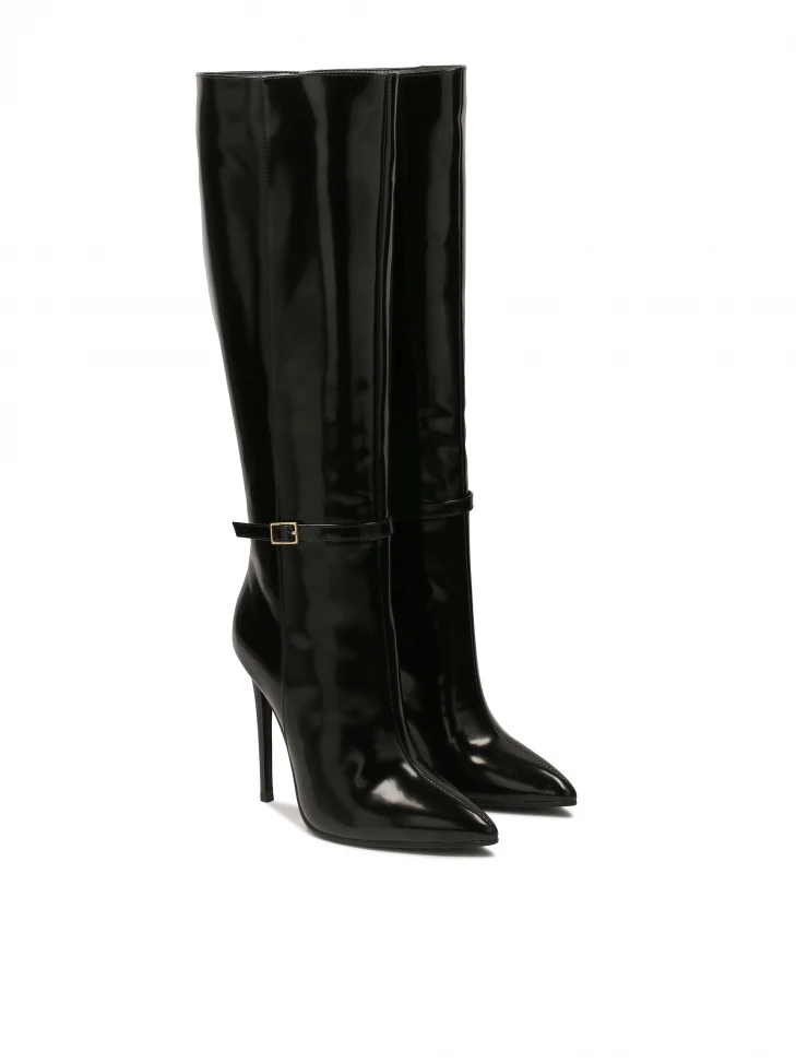 Kazar High Stiletto Heeled Boots In Shiny Leather