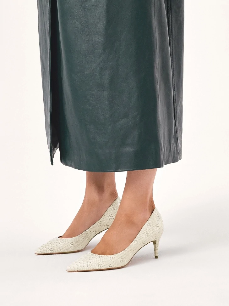 Kazar KAZAR Embossed Monogrammed Leather Pumps