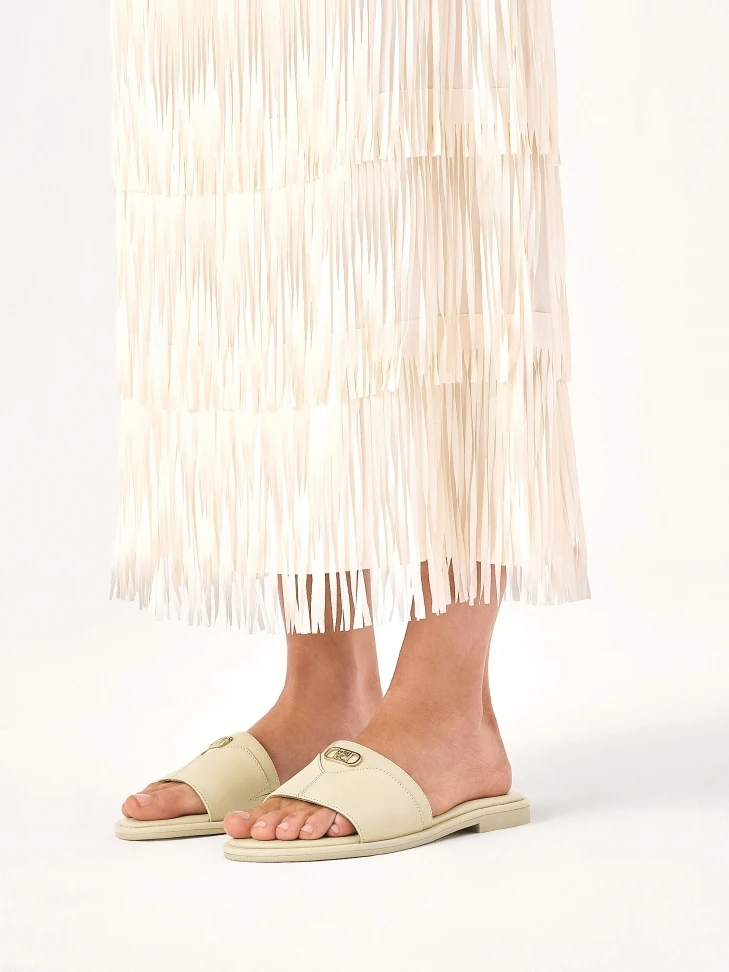 Kazar KAZAR Monogrammed Cream Leather Slides