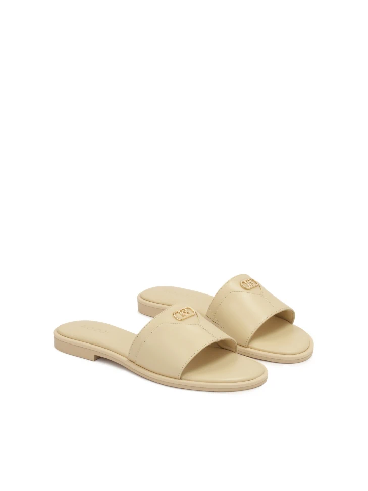 Kazar KAZAR Monogrammed Cream Leather Slides