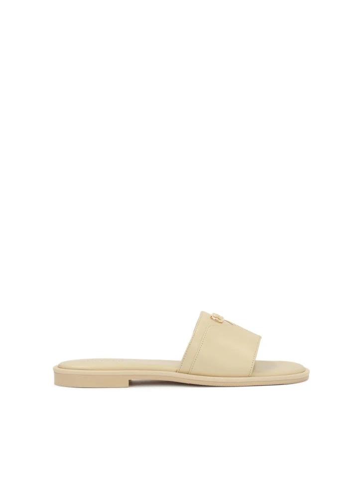 kazar KAZAR monogrammed cream leather slides