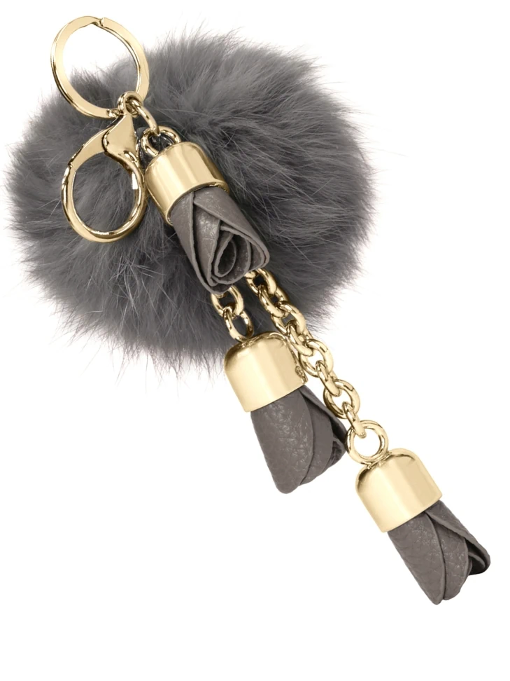 Kazar Key Ring With Gray Pom-pom And Flowers