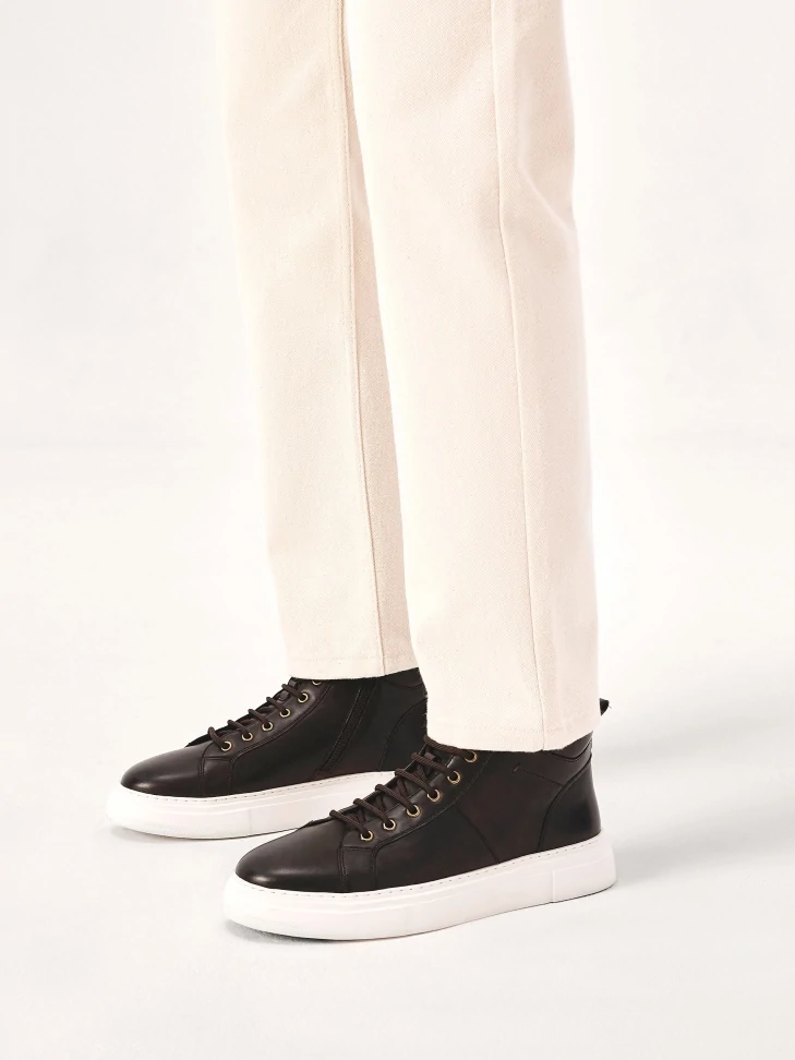 Kazar Lace-up Brown Sneakers With Contrasting Sole