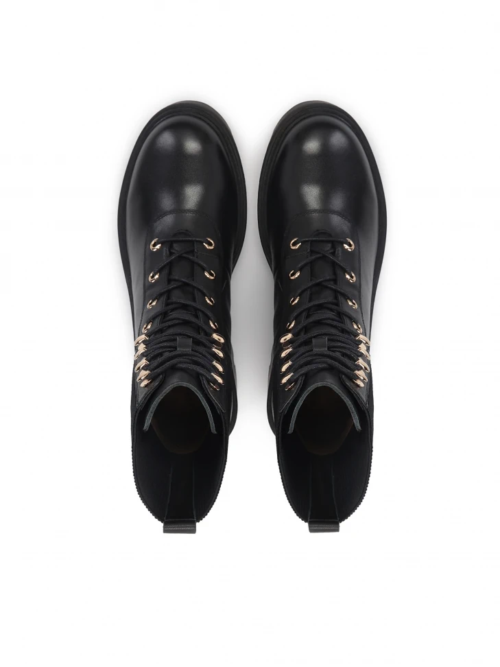 Kazar Laced Leather Booties With A Thick Heel