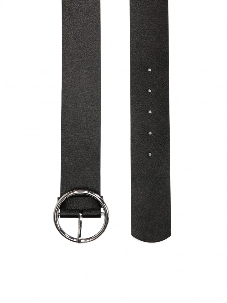 Kazar Ladies' Black Leather Belt With Round Buckle