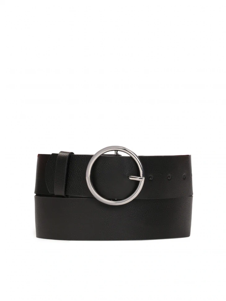 kazar Ladies' black leather belt with round buckle