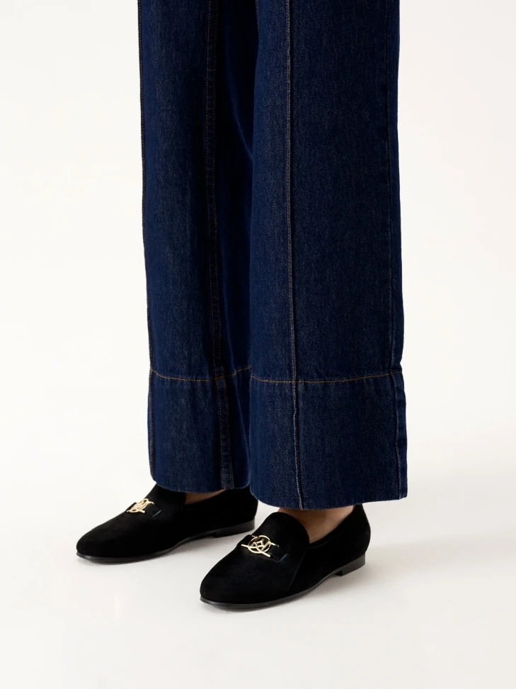 Kazar Ladies' Black Soft Suede Flat Shoes