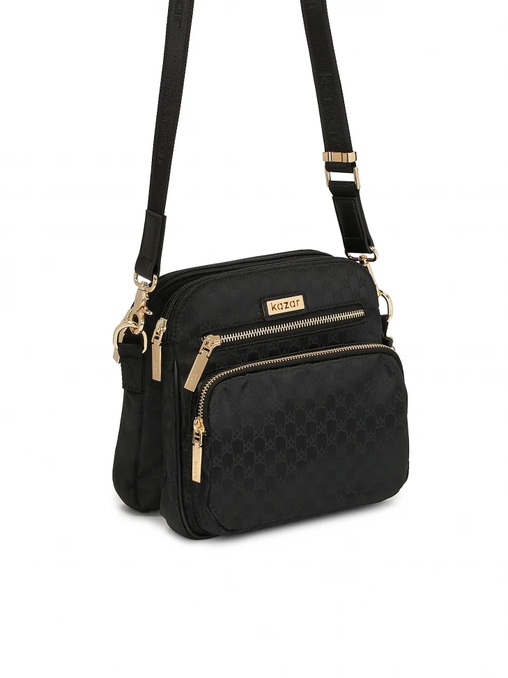Kazar Ladies Versatile Black Fabric Messenger Bag