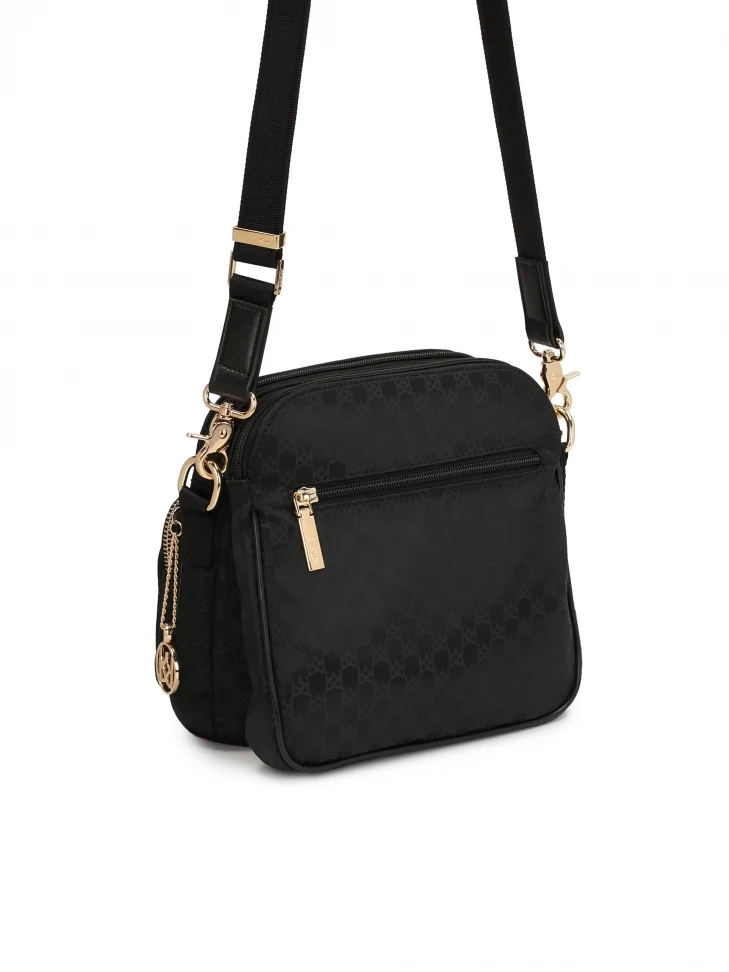 Kazar Ladies Versatile Black Fabric Messenger Bag