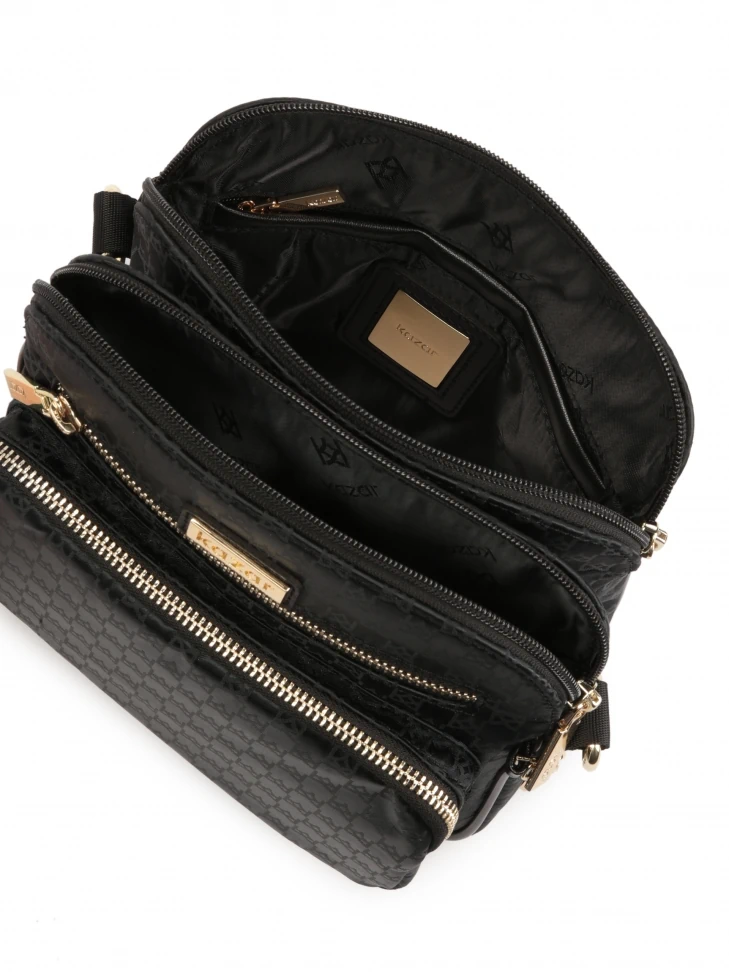 Kazar Ladies Versatile Black Fabric Messenger Bag