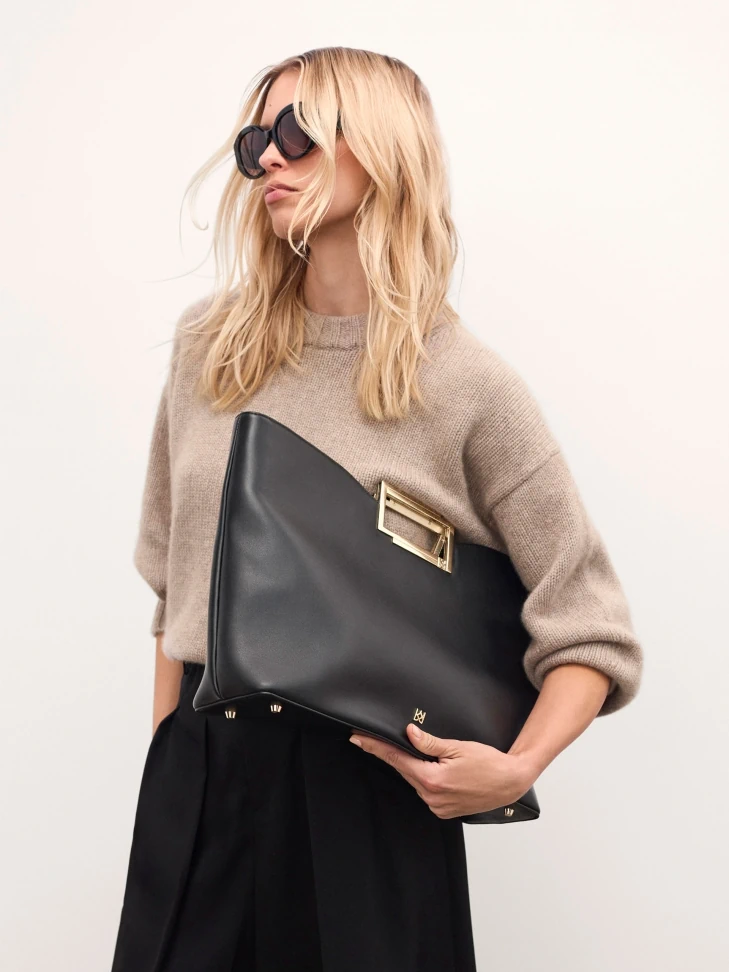 Kazar Large Black Handbag With A Regular Shape