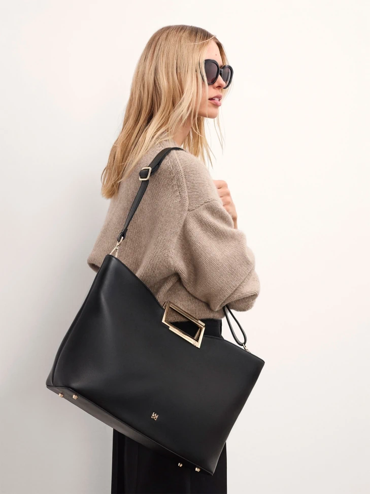 Kazar Large Black Handbag With A Regular Shape