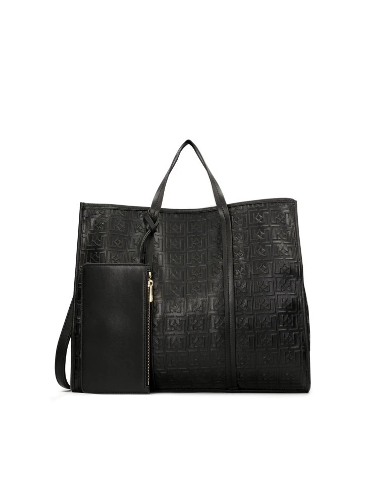kazar Large black handbag with embossed pattern