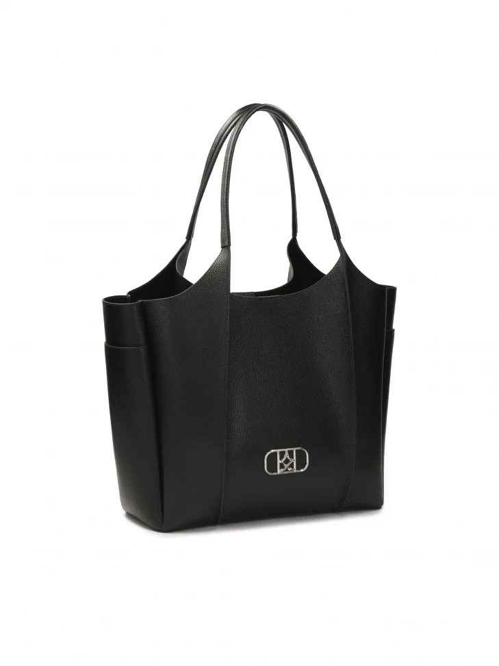 Kazar Large Black Handbag With Silver Hardware