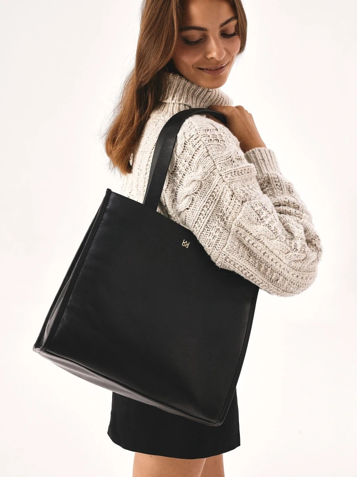 Kazar Large Black Leather Tote Bag Shoulder Bag