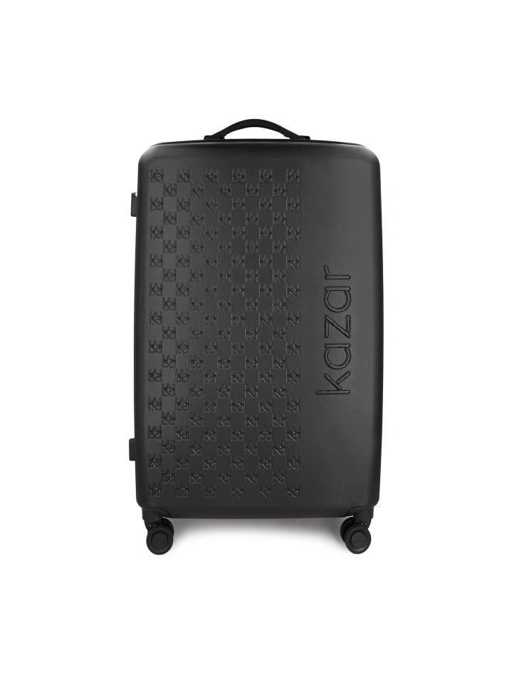 kazar Large black suitcase with embossed pattern